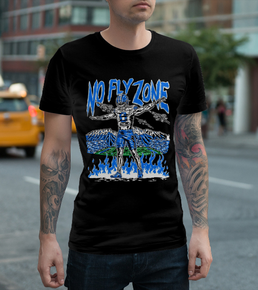 BYU Football Skeleton No Fly Zone Airplanes Mountains Flames T-Shirt