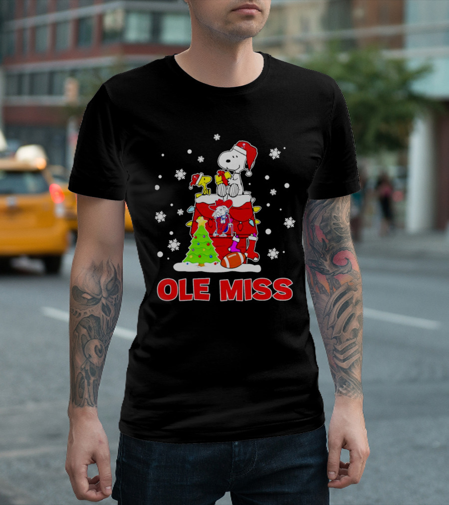 Ole Miss Snoopy Christmas Football Holiday Celebration Snowflakes T-Shirt