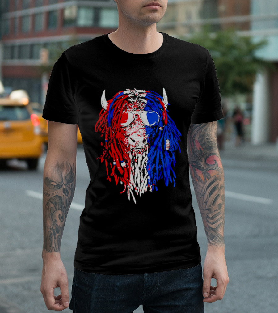 Buffalo Soldier Rasta Red Blue Bison Sunglasses Dreadlocks T-Shirt