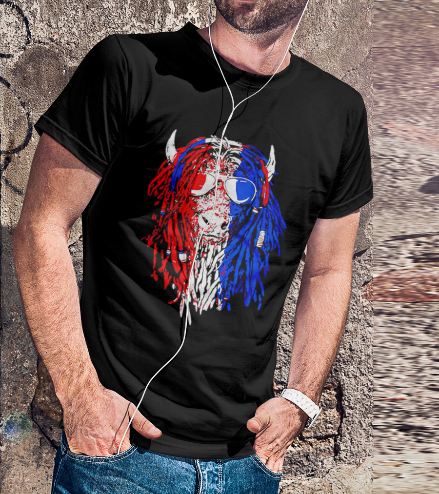 Buffalo Soldier Rasta Red Blue Bison Sunglasses Dreadlocks T-Shirt