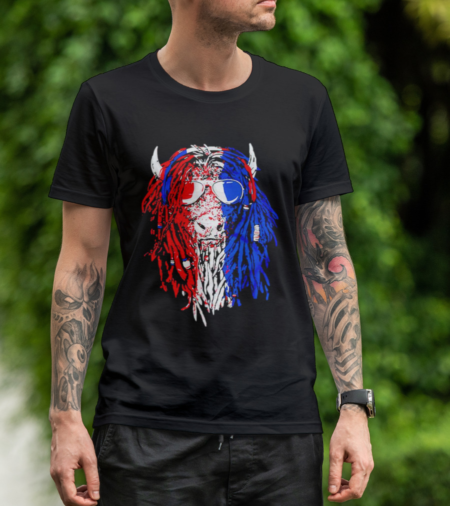 Buffalo Soldier Rasta Red Blue Bison Sunglasses Dreadlocks T-Shirt