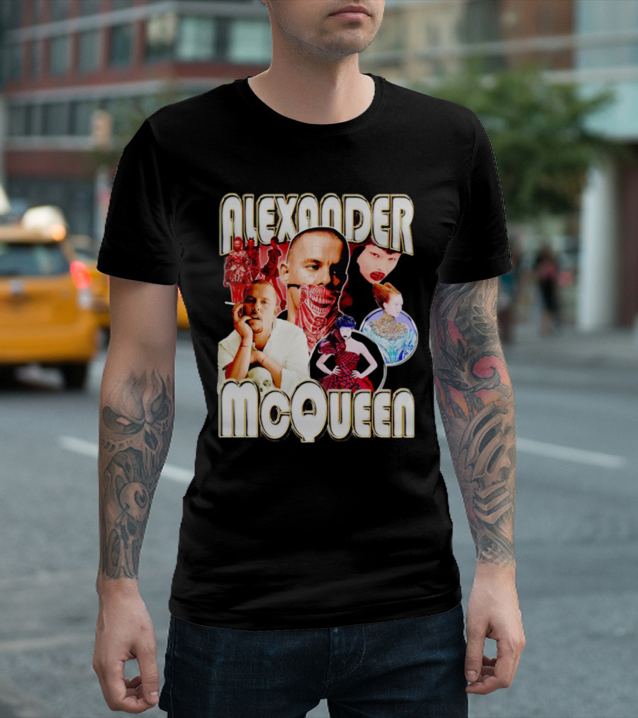 Alexander McQueen Fashion Iconography and Portrait Collage T-Shirt