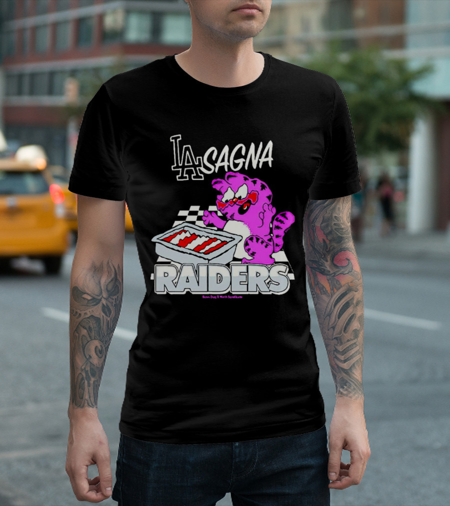 Garfield Lasagna Raiders LA Pink Cat Northumberland T-Shirt