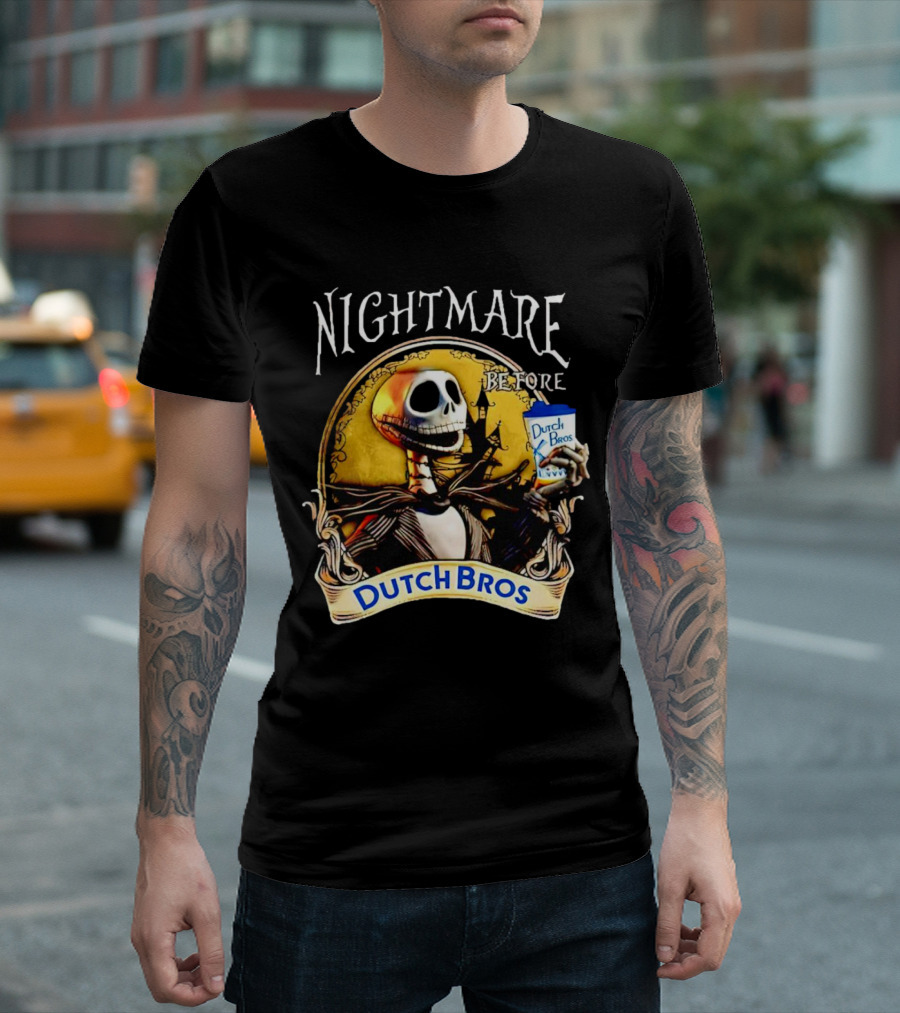 Nightmare Before Dutch Bros Coffee Skeleton Holding Cup T-Shirt