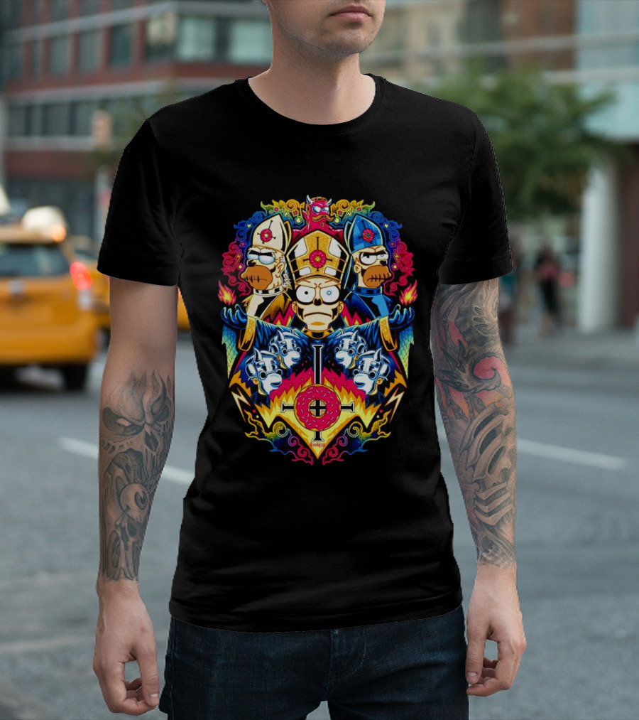 The Simpsons Papa Caramba Homer Papal Trio Psychedelic T-Shirt