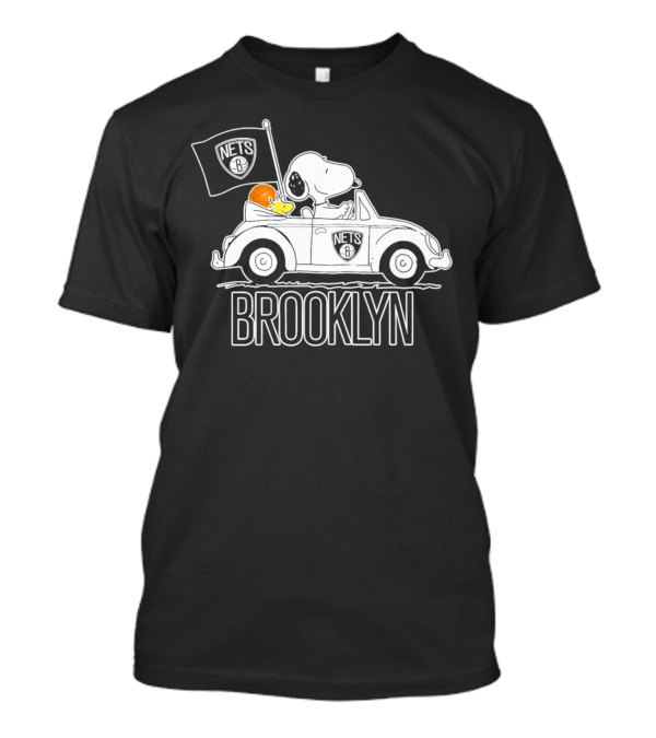 Brooklyn Nets Snoopy Driving Car With Basketball And Flag T-Shirt