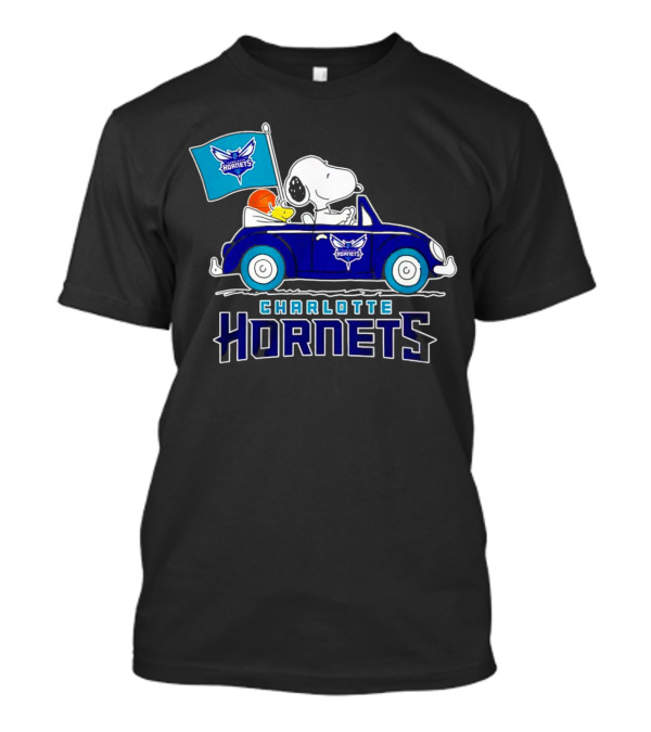 Charlotte Hornets Snoopy Dog Driving Car With Flag T-Shirt