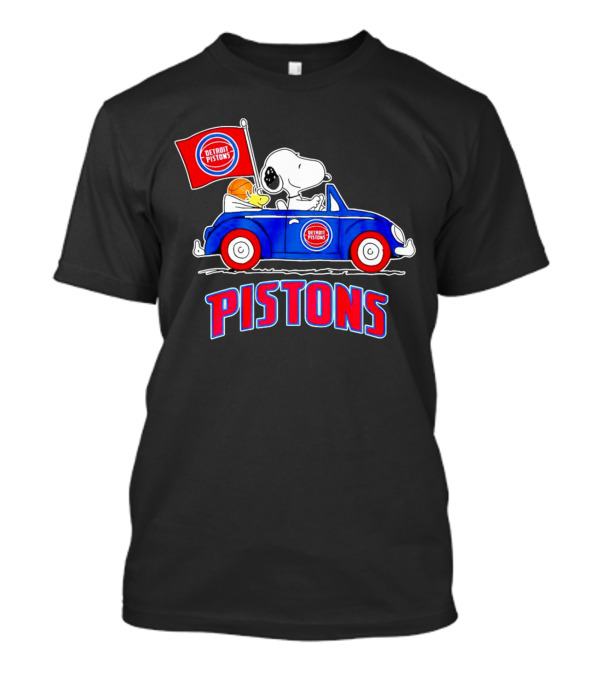 Detroit Pistons Basketball Snoopy Driving Car With Flag T-Shirt