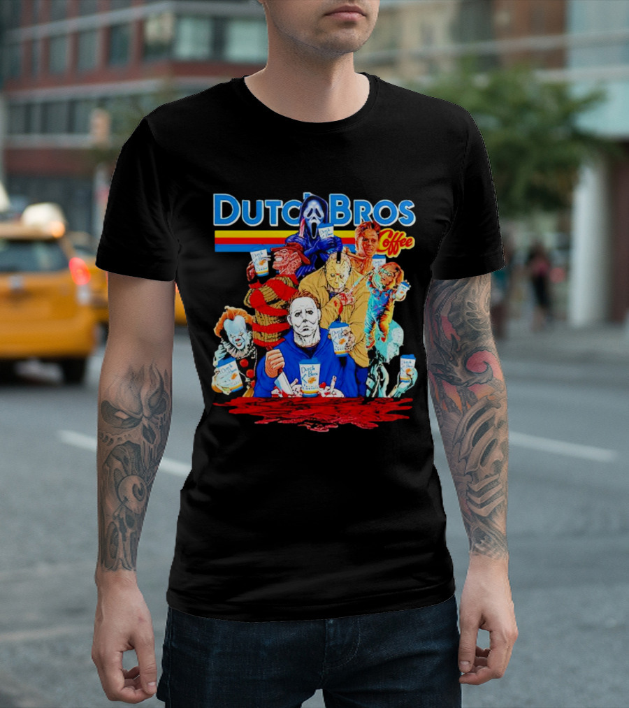 Dutch Bros Coffee Horror Movie Characters Halloween T-Shirt