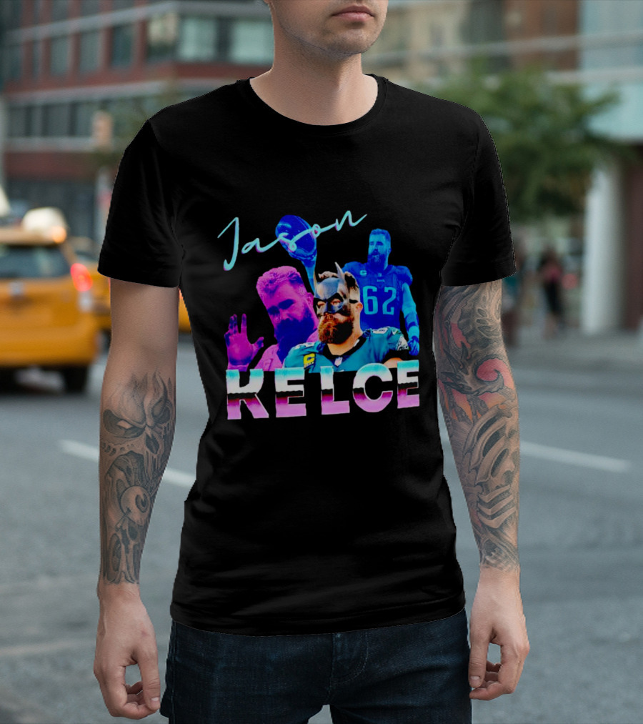Jason Kelce Philadelphia Eagles Football Player Retro Collage T-Shirt
