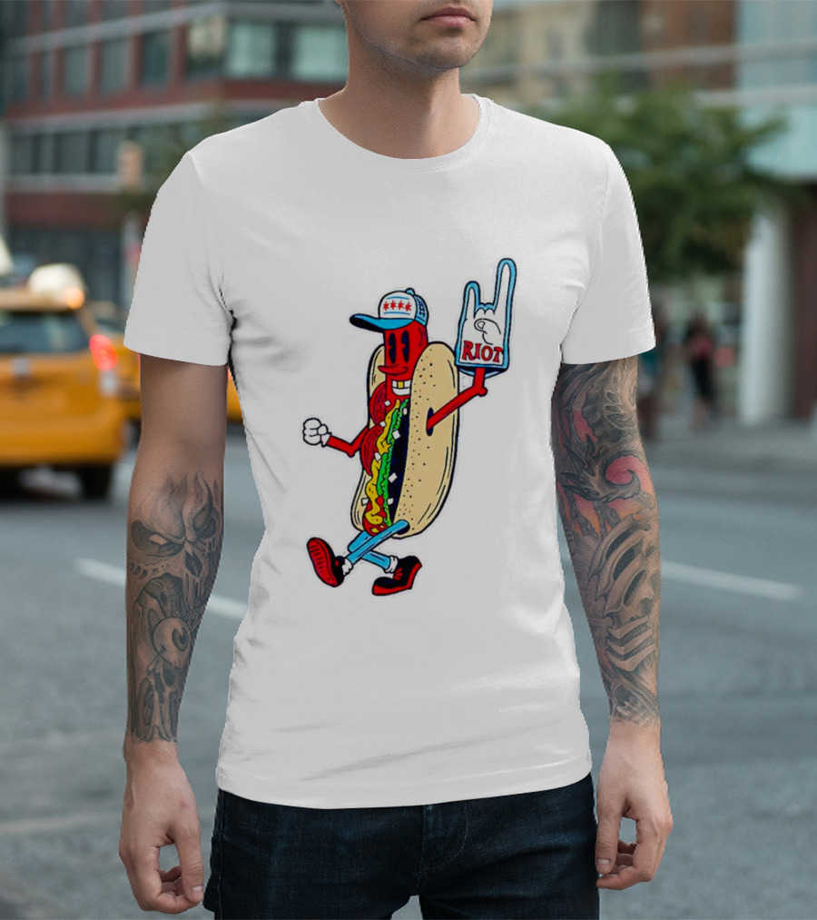 Hotdog Riot Fest Rock On Sausage Icon With Foam Hand T-Shirt