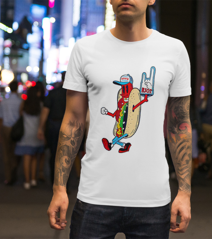 Hotdog Riot Fest Rock On Sausage Icon With Foam Hand T-Shirt