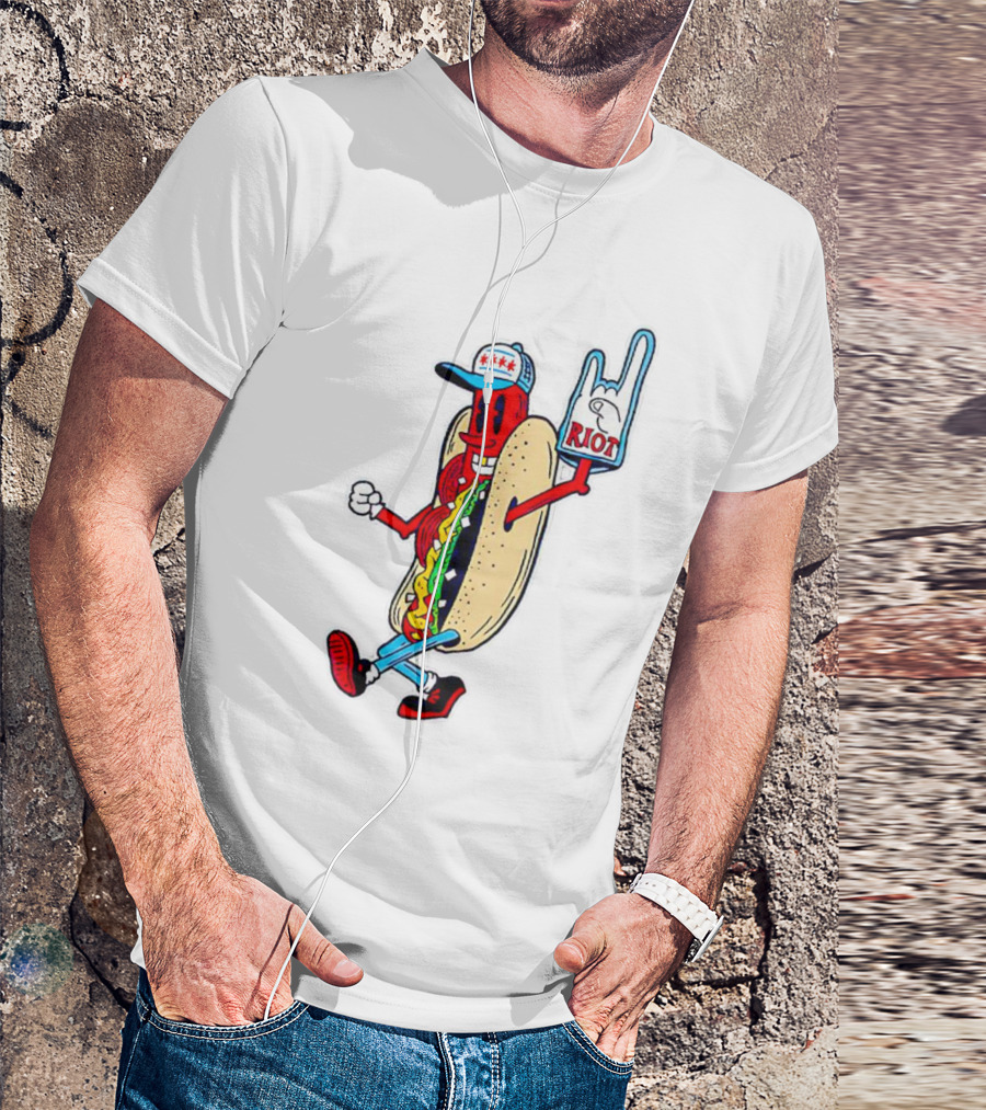 Hotdog Riot Fest Rock On Sausage Icon With Foam Hand T-Shirt