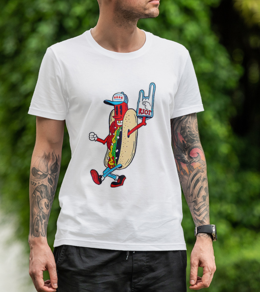 Hotdog Riot Fest Rock On Sausage Icon With Foam Hand T-Shirt
