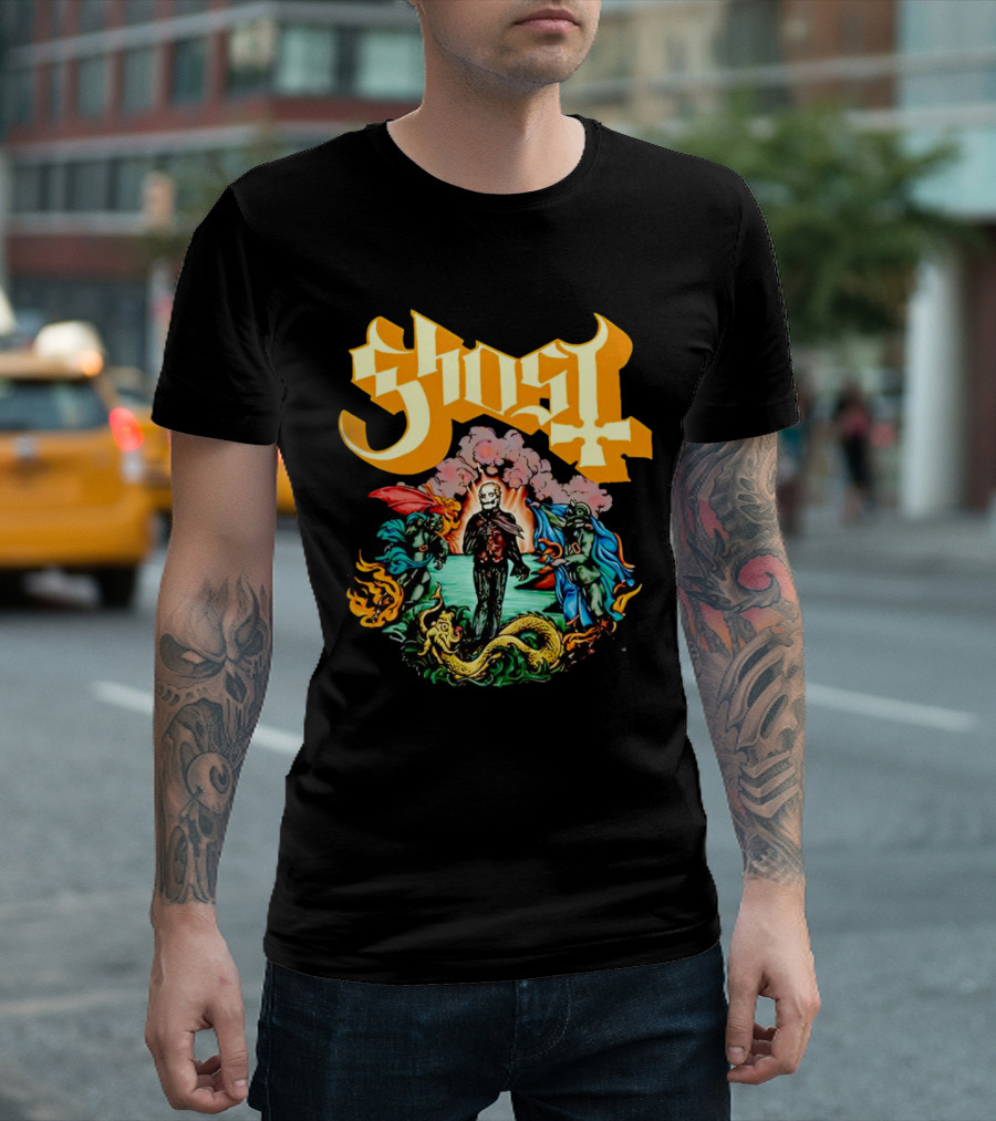 Ghost Skeleton Surrounded by Demons Artwork Halloween T-Shirt