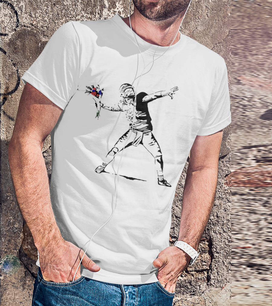 Josh Allen Banksy Style Buffalo Bills Quarterback Throwing Flowers T-Shirt