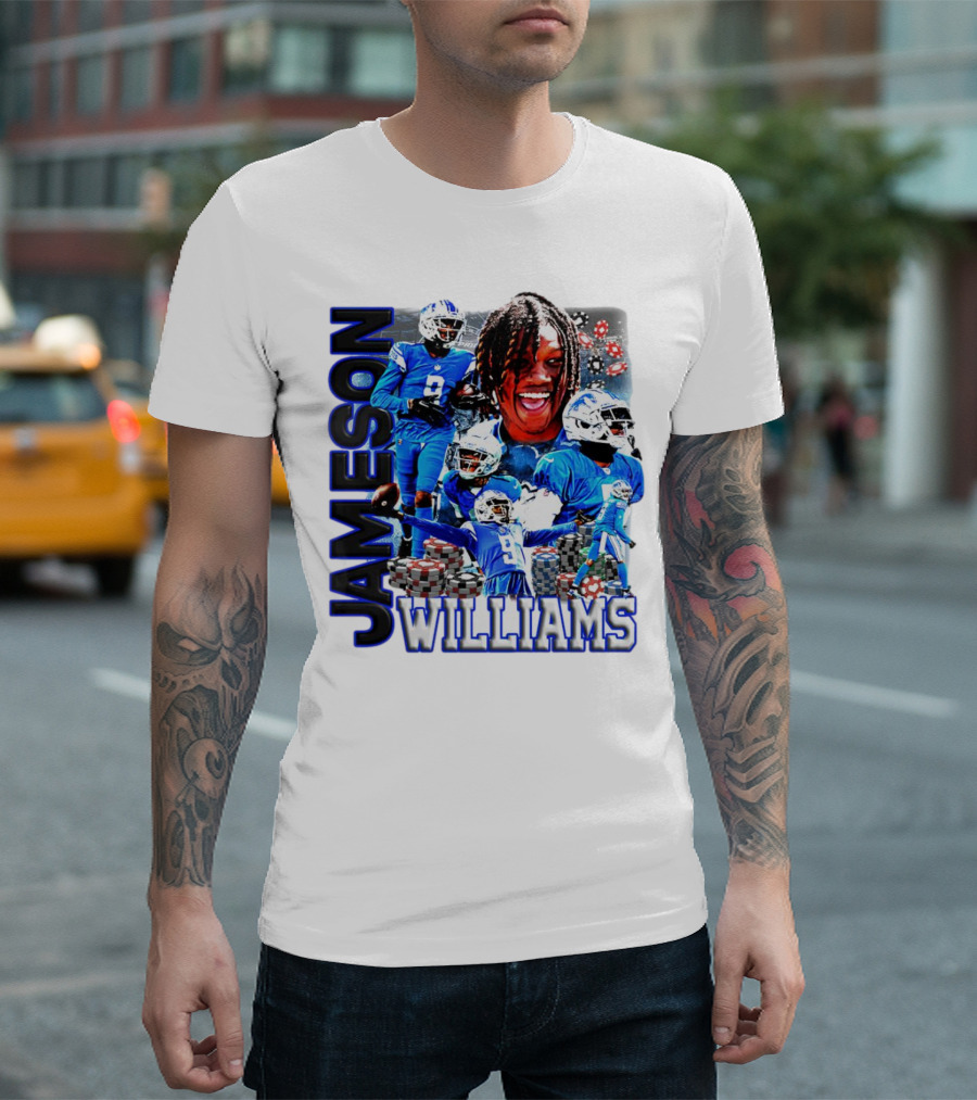 Jameson Williams Detroit Lions Football NFL Athlete Montage T-Shirt