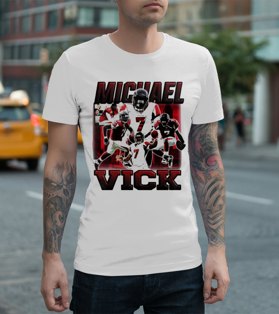 Michael Vick Atlanta Falcons Football Number 7 Quarterback Action Collage T-Shirt