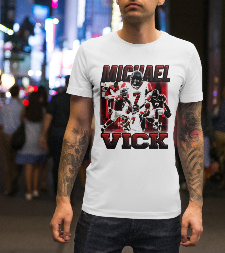 Michael Vick Atlanta Falcons Football Number 7 Quarterback Action Collage T-Shirt