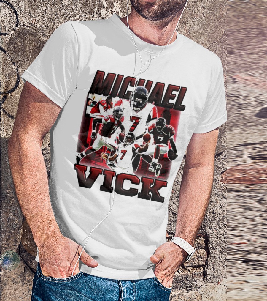 Michael Vick Atlanta Falcons Football Number 7 Quarterback Action Collage T-Shirt