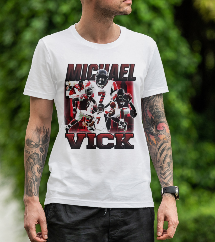 Michael Vick Atlanta Falcons Football Number 7 Quarterback Action Collage T-Shirt