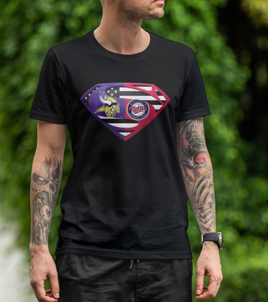 Minnesota Vikings Twins Superman Crossover Emblem T-Shirt