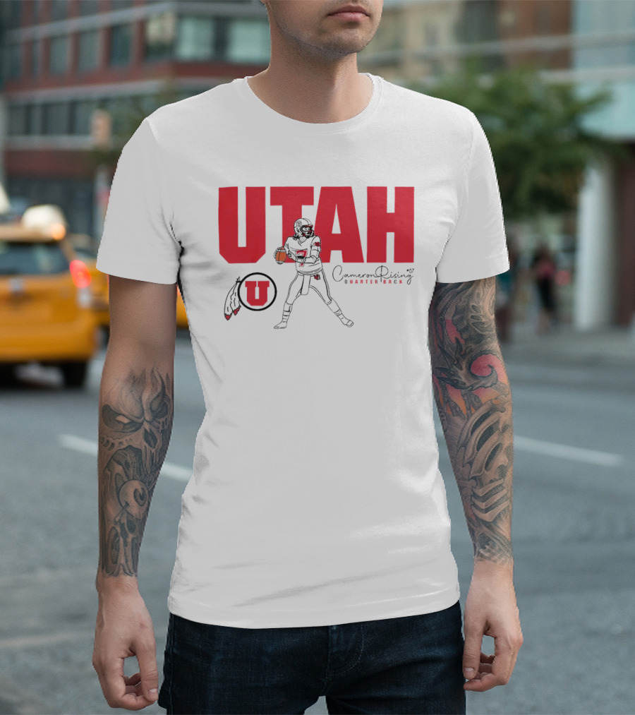 Utah Utes #7 Cameron Rising Quarterback Caricature T-Shirt