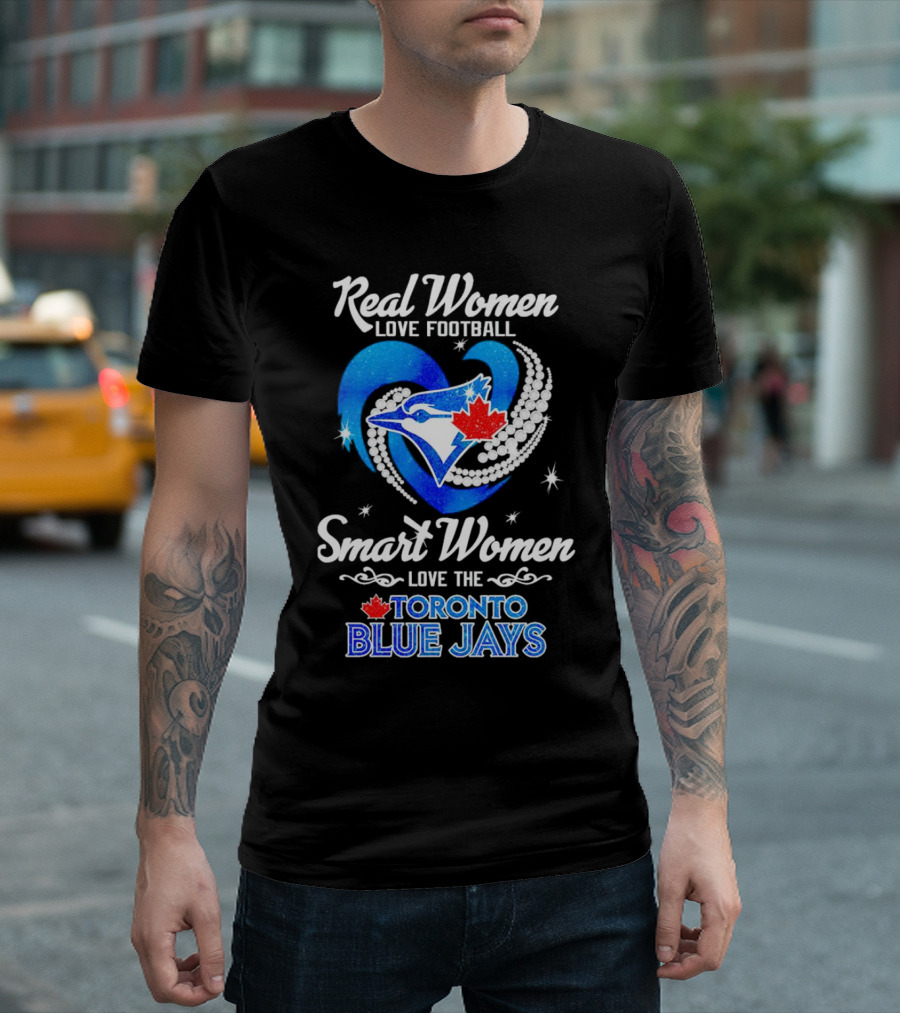 Real Women Love Football Smart Women Love the Toronto Blue Jays Heart Diamond with Maple Leaf and Bird T-Shirt