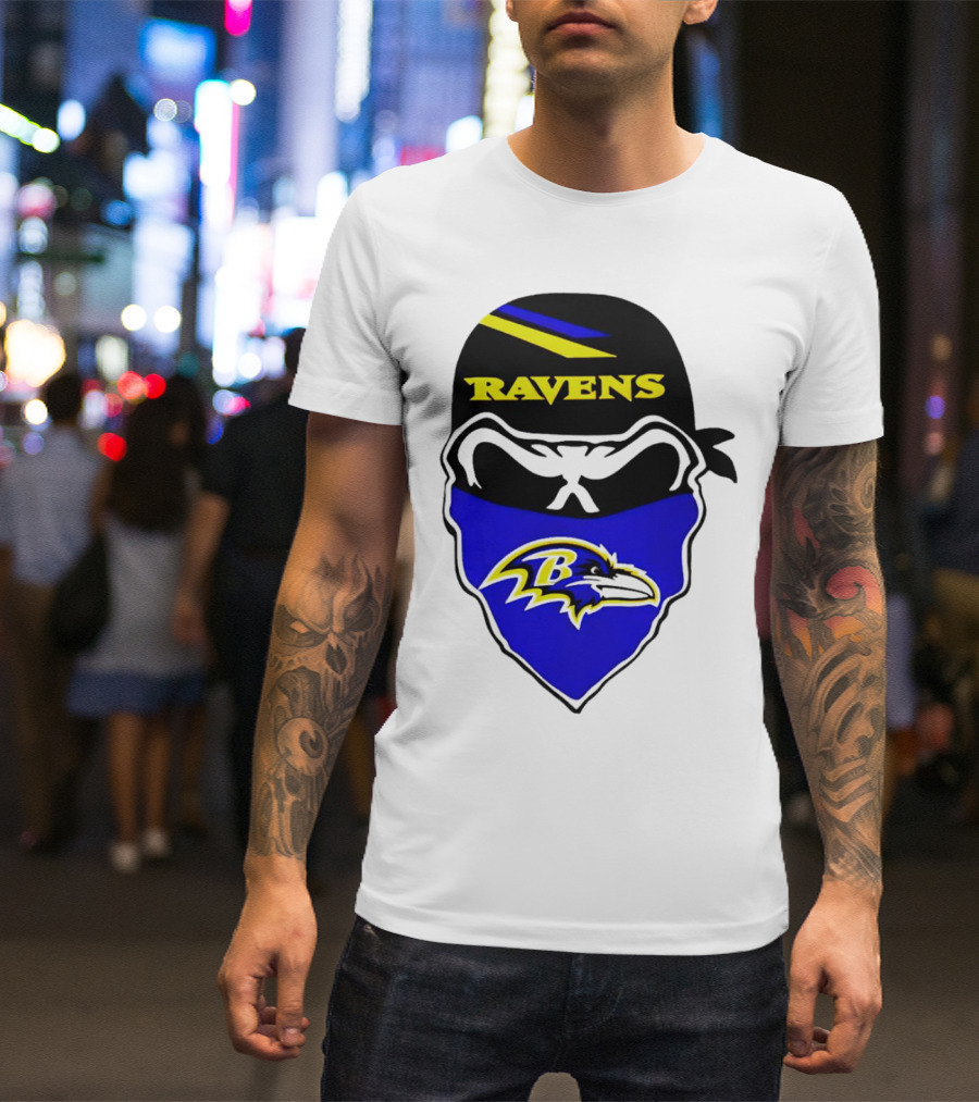 Ravens Skull Bandana Logo Baltimore Ravens T-Shirt