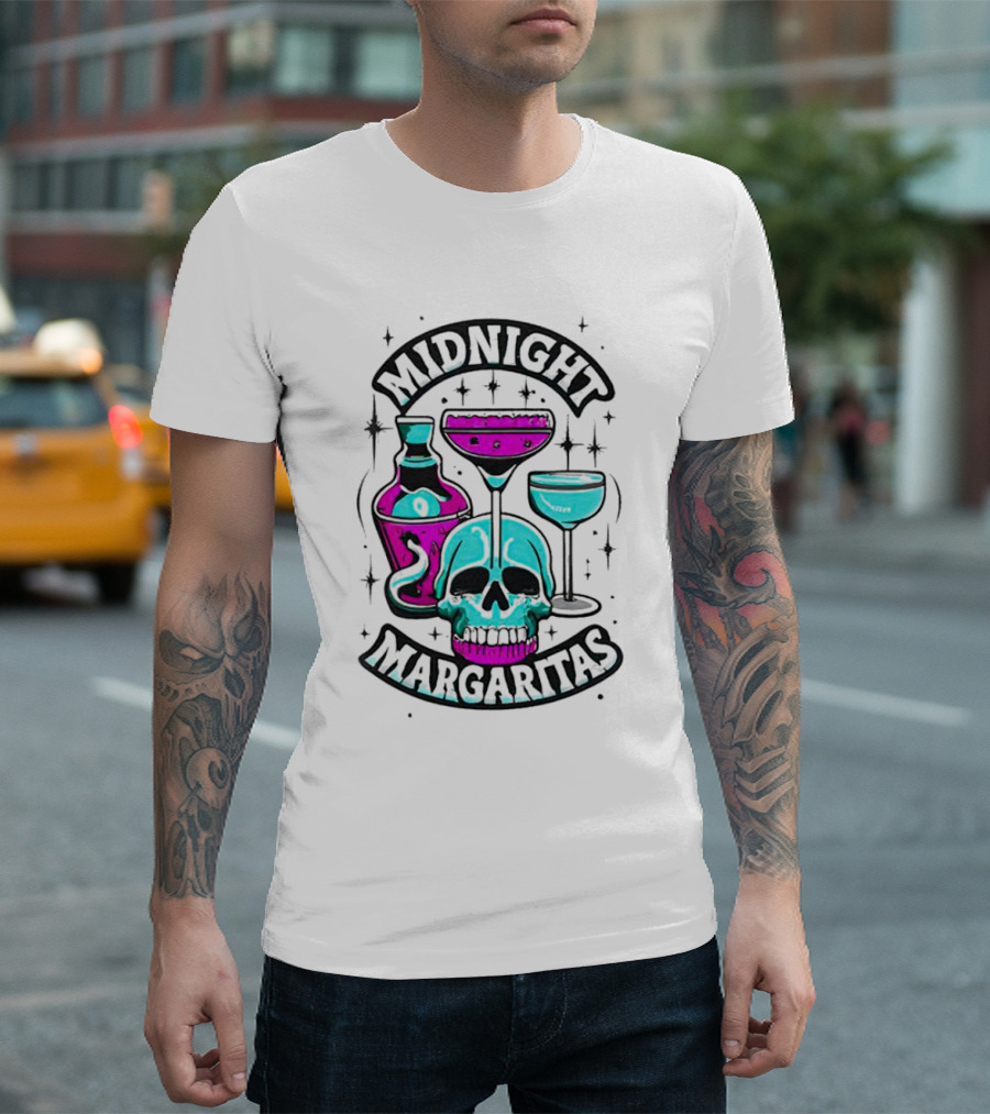 Midnight Margaritas Skull Neon Cocktails T-Shirt