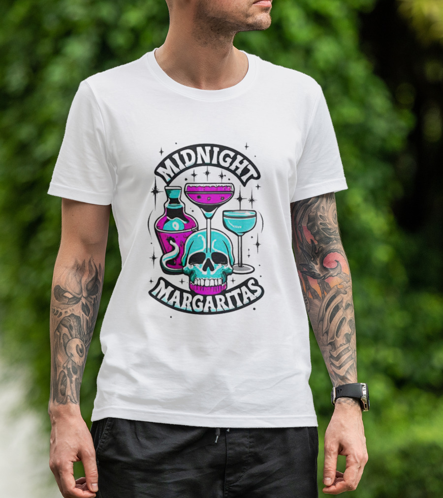 Midnight Margaritas Skull Neon Cocktails T-Shirt
