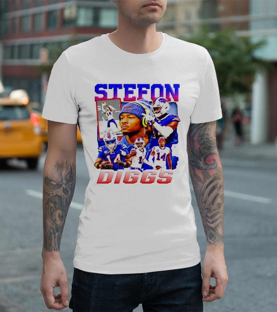 Stefon Diggs Buffalo Bills Football NFL Player Collage in Action T-Shirt