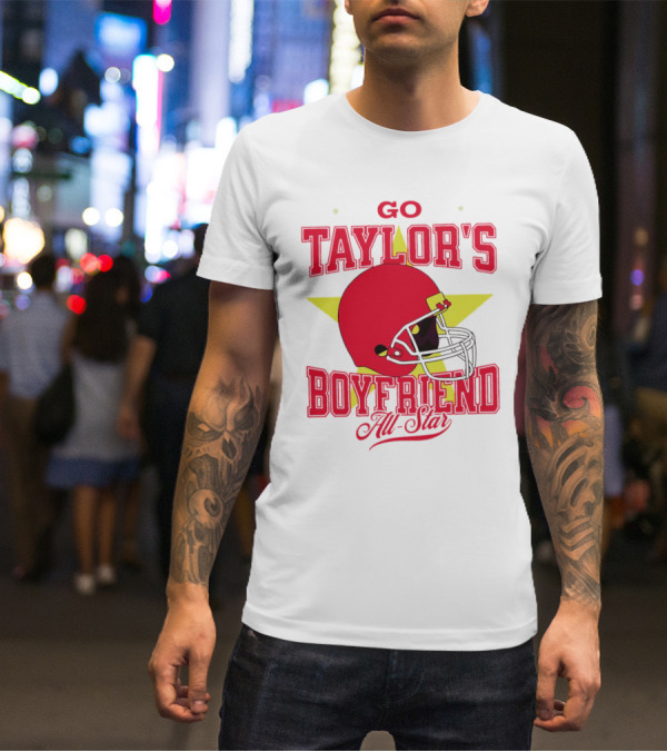 Go Taylor's Boyfriend All-Star Red Helmet Kansas City Chiefs T-Shirt