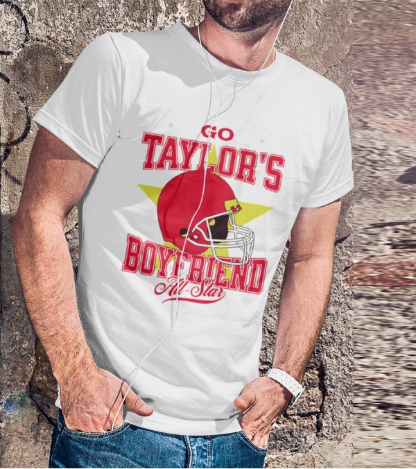 Go Taylor's Boyfriend All-Star Red Helmet Kansas City Chiefs T-Shirt