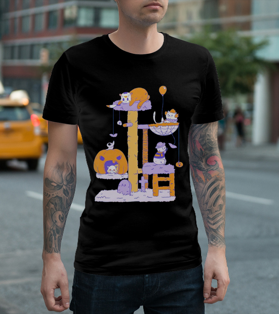 Cat Horror Icons Halloween Pumpkin Creepy Playhouse T-Shirt