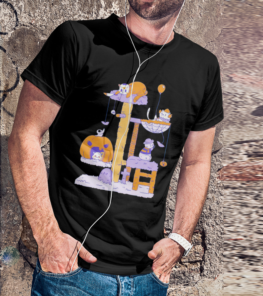 Cat Horror Icons Halloween Pumpkin Creepy Playhouse T-Shirt