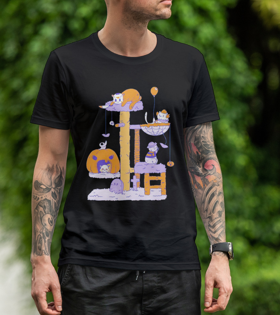 Cat Horror Icons Halloween Pumpkin Creepy Playhouse T-Shirt