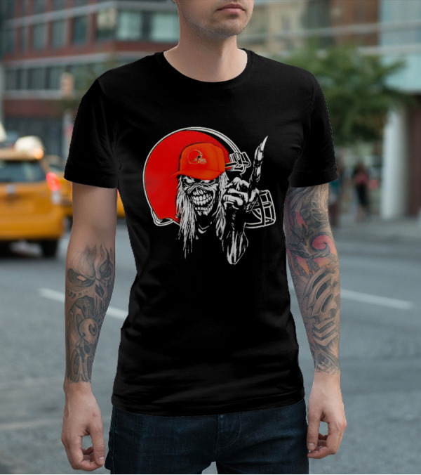 Cleveland Browns Skull With Helmet Halloween Football T-Shirt