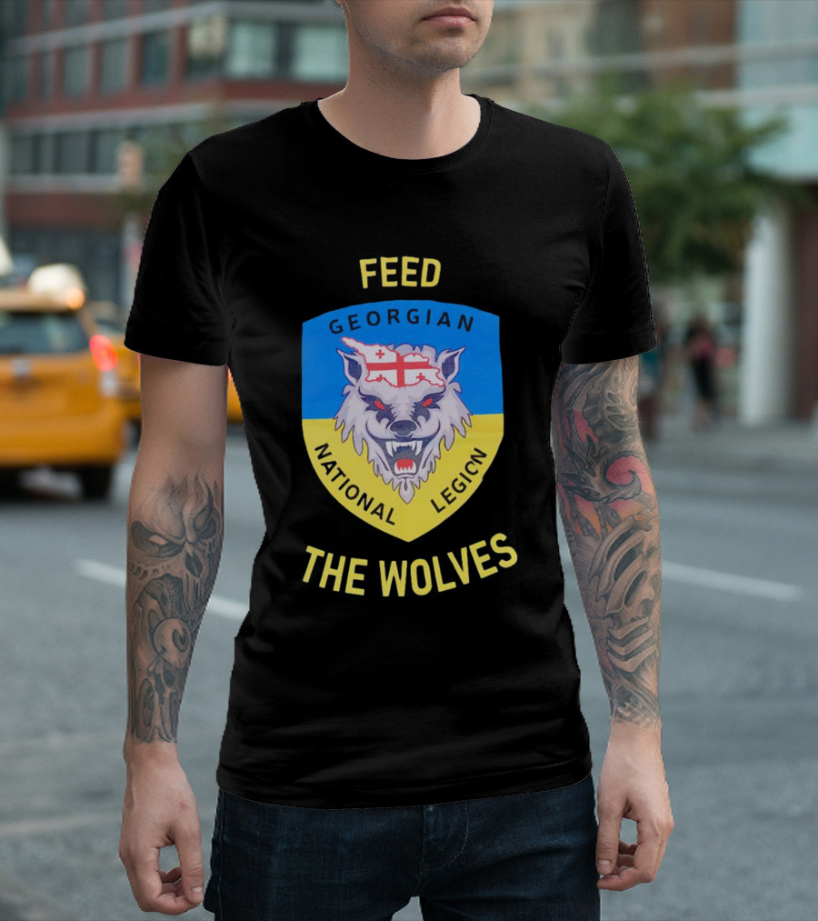 Feed the Wolves Georgian National Legion Wolf Badge with Flag Elements T-Shirt