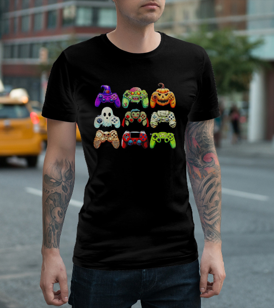 Gaming Skeleton Zombie Ghost Pumpkin Witch Halloween Controller Collection T-Shirt