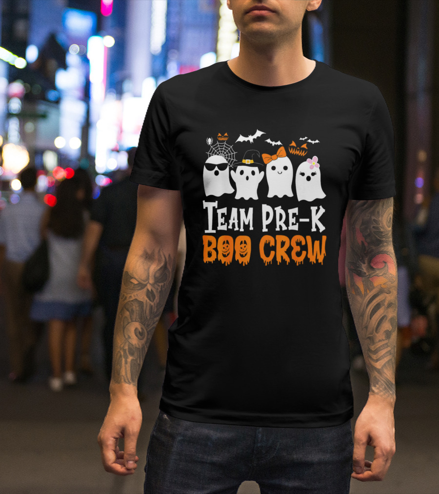 Team Pre-K Boo Crew Halloween Ghosts With Hats And Bows T-Shirt