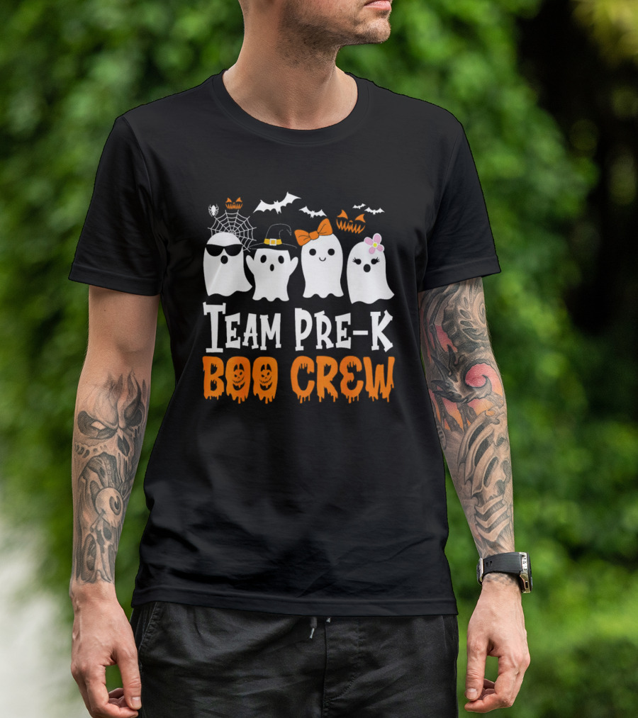 Team Pre-K Boo Crew Halloween Ghosts With Hats And Bows T-Shirt