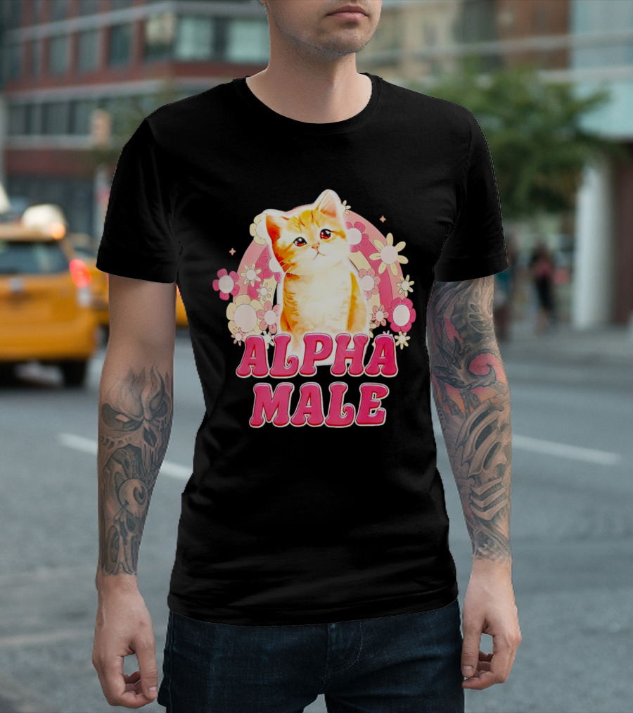 Alpha Male Cat with Floral Background T-Shirt