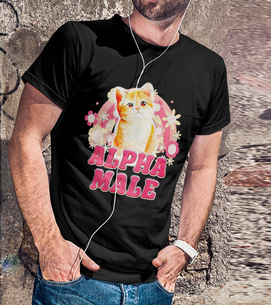 Alpha Male Cat With Floral Background T-Shirt