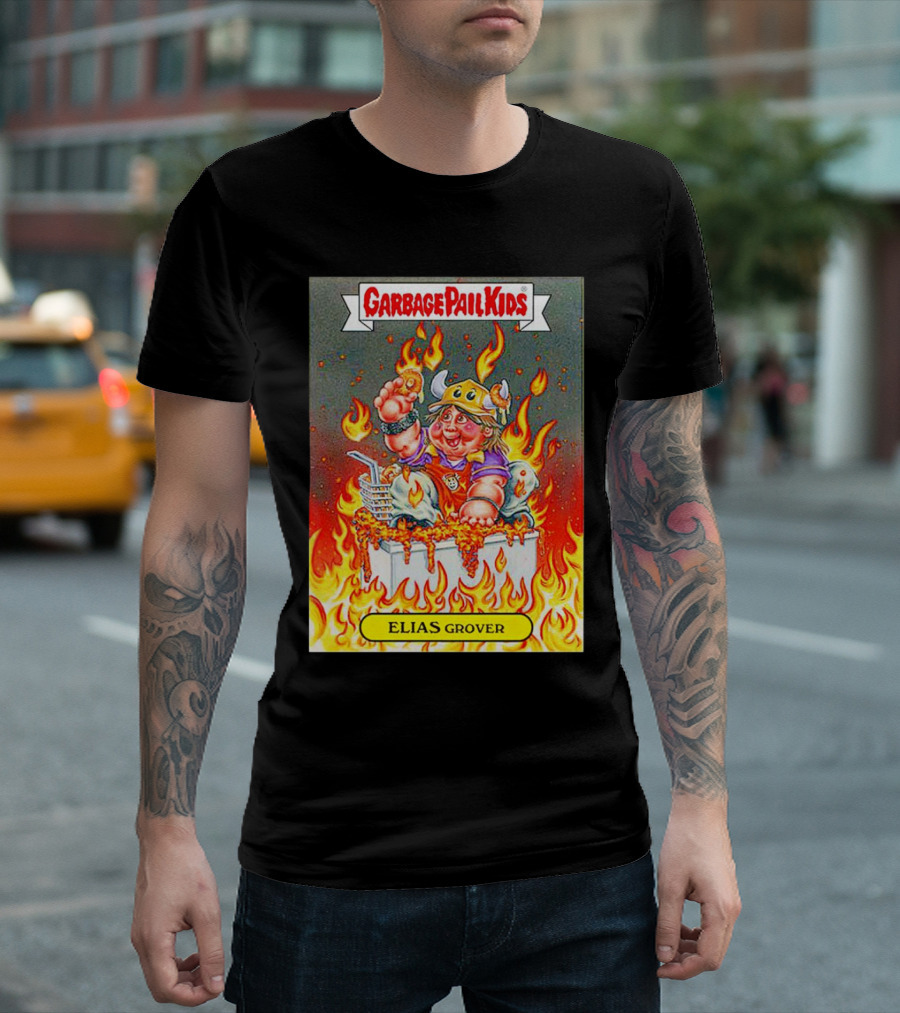 Garbage Pail Kids Elias Grover Viking Costume in Flames T-Shirt