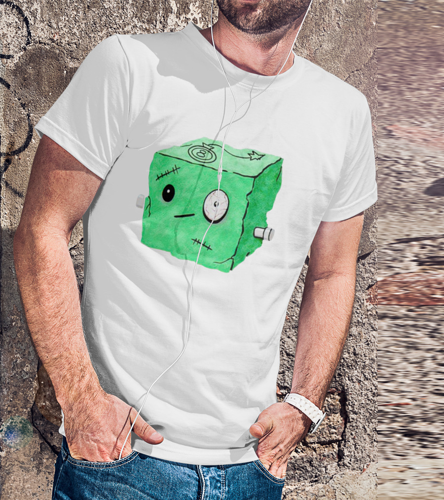 Franken Frankie Eight-Ball Cube Monster Stitched Green Block T-Shirt