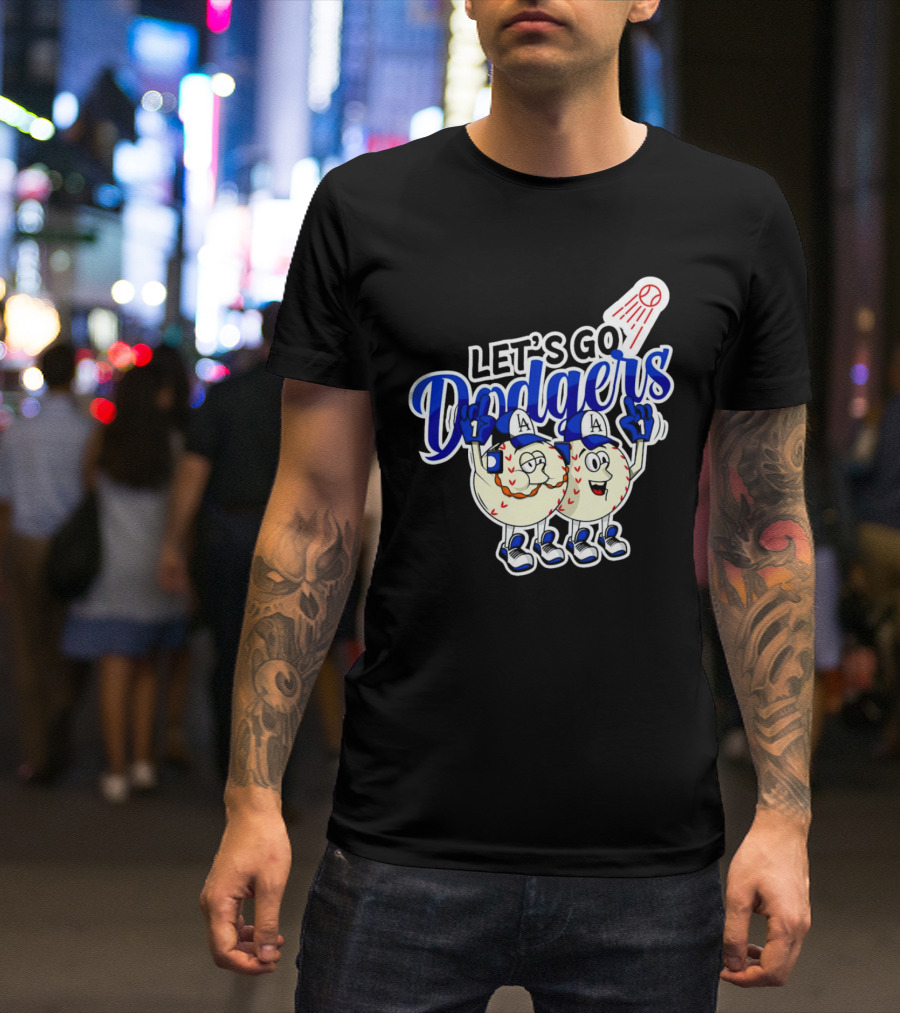Let's Go Dodgers Baseball With Cartoon Baseballs And Iconic Spotlight T-Shirt