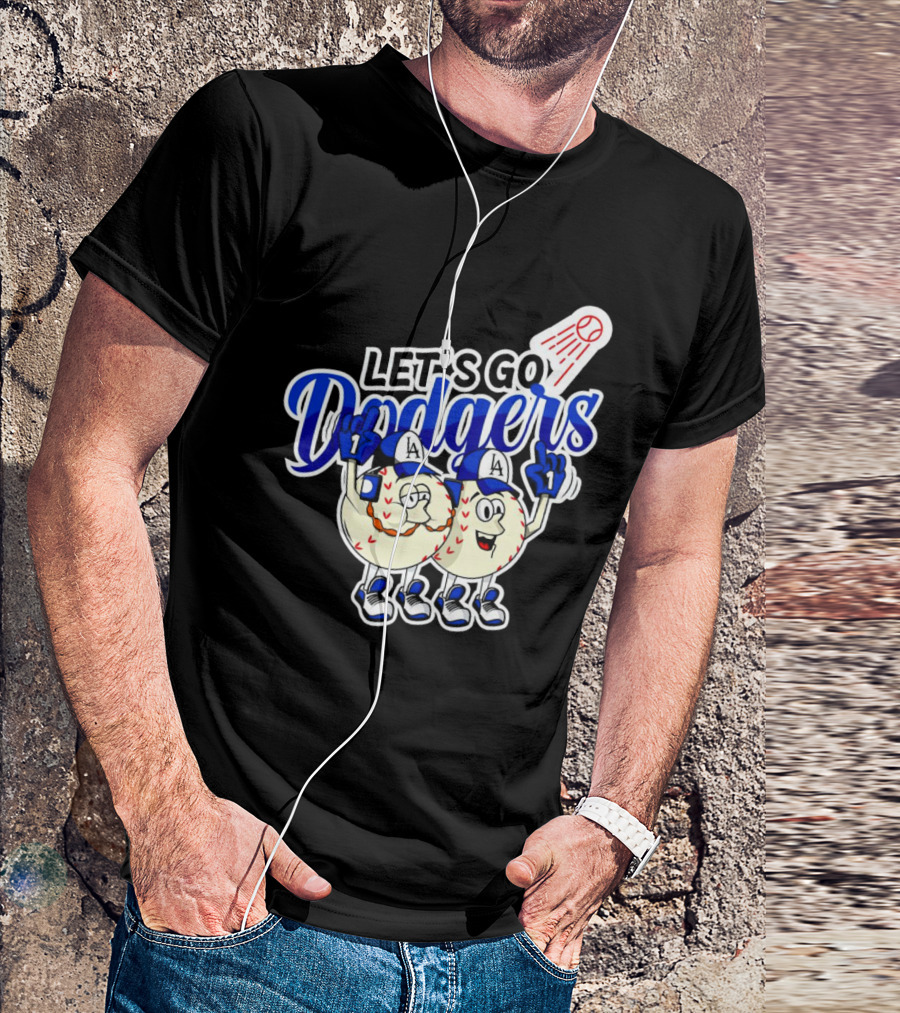 Let's Go Dodgers Baseball With Cartoon Baseballs And Iconic Spotlight T-Shirt