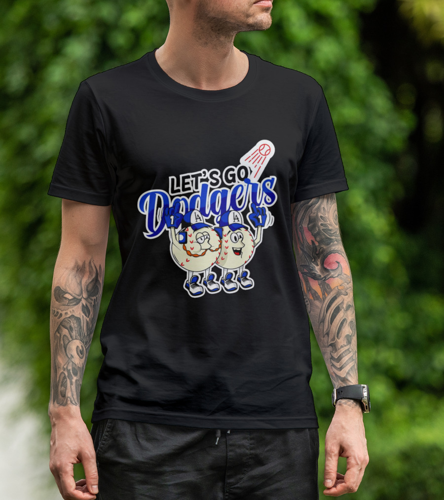 Let's Go Dodgers Baseball With Cartoon Baseballs And Iconic Spotlight T-Shirt