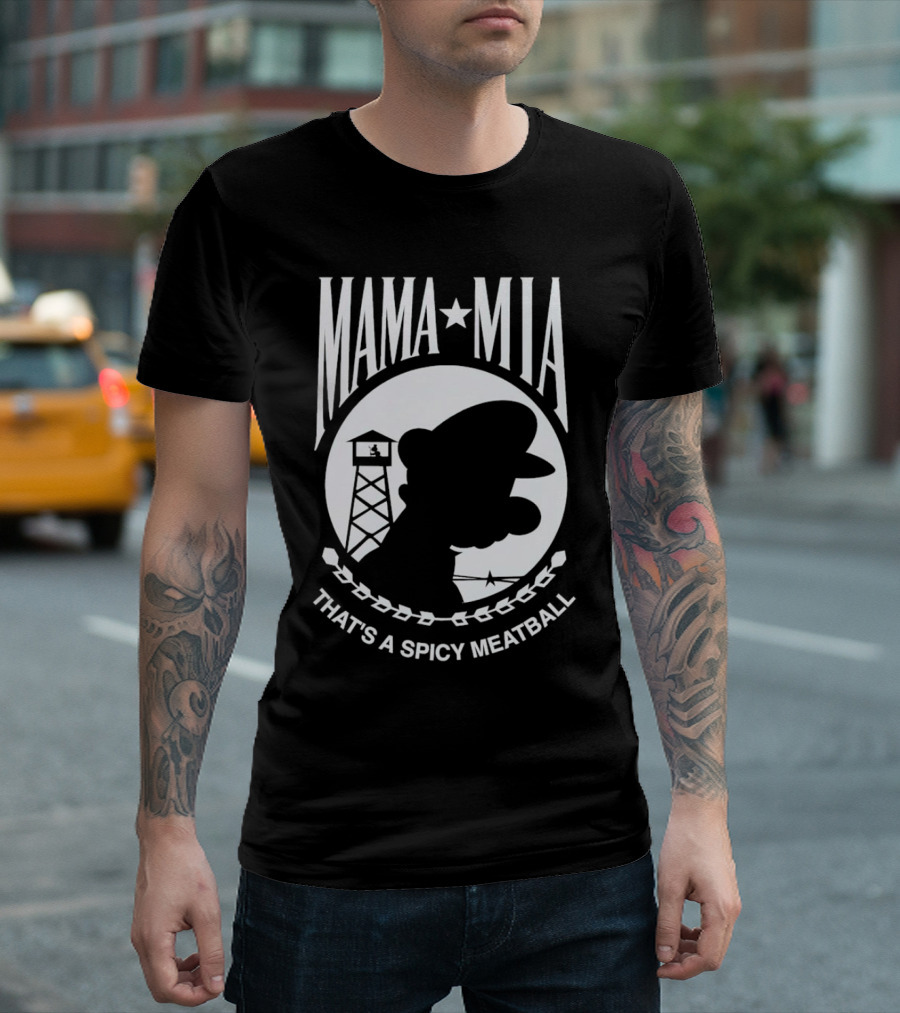 MAMA MIA THAT'S A SPICY MEATBALL Mario Silhouette Prison Tower T-Shirt